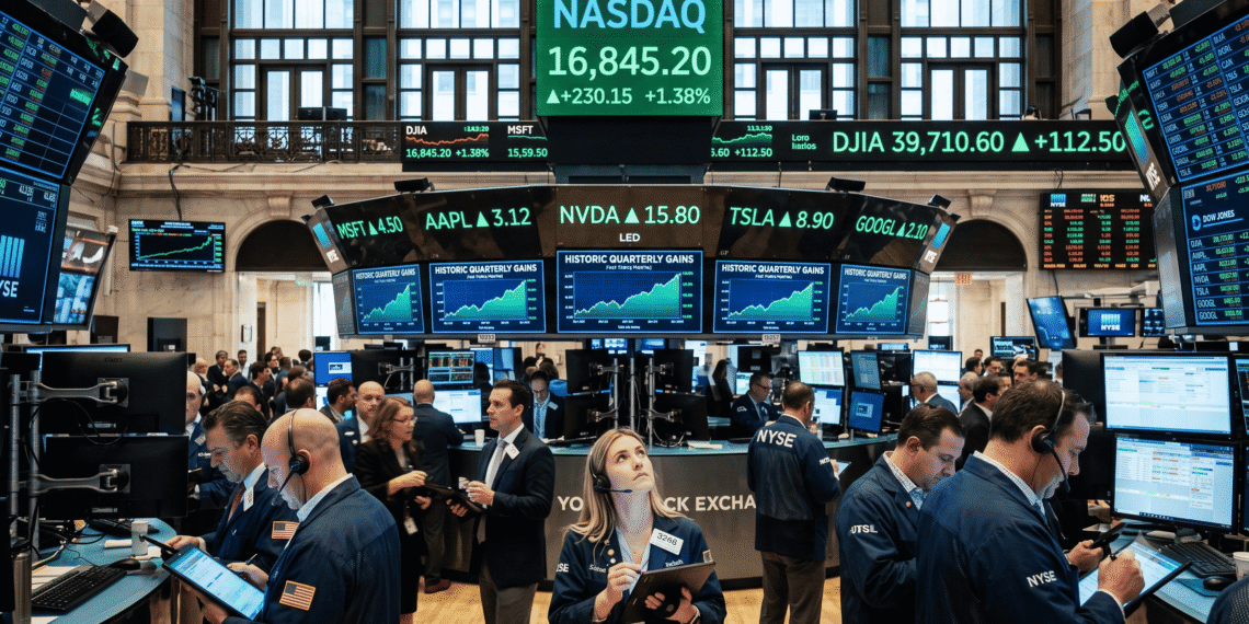 Wall Street apunta a cerrar un trimestre histórico impulsado por el repunte del Nasdaq